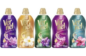 VERNEL Weichspüler Aromatherapie-Set 5x 46 Waschladungen (230WL) 1x Traumhafte Lotusblüte 1x Zauberhafte Malediven, 1x Sinnliche Frangipani, 1x Faszinierender Dschungel, 1x Bezaubernde Magnolie