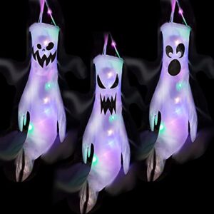 Halloween Deko Geist, 120cm Hängende Geister Deko mit Bunt Lichterketten