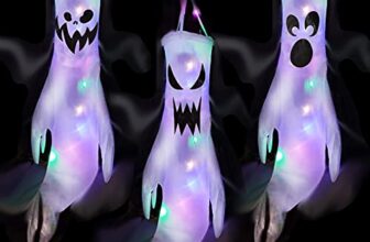 Halloween Deko Geist, 120cm Hängende Geister Deko mit Bunt Lichterketten