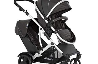 hauck Duett 2 Geschwisterwagen inkl. Regenschutz für Kinder bis je 15 kg, Hauptsitz umbaubar zur Babywanne ab Geburt mit Liegeposition, Zweitsitz Abnehmbar, Höhenverstellbar (Black Forest)