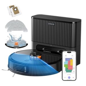 VONKO S6 Pro Saugroboter mit Wischfunktion und Absaugstation, 8000Pa Saugkraft,LiDAR 2.0 Laser Navigation,180 Min.Laufzeit,Teppicherkennung,App/Alexa,Ideal für Tierhaare, Hartböden,Schwarz