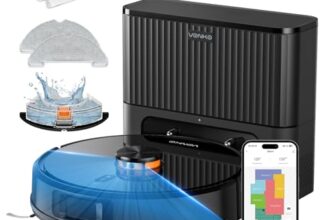 VONKO S6 Pro Saugroboter mit Wischfunktion und Absaugstation, 8000Pa Saugkraft,LiDAR 2.0 Laser Navigation,180 Min.Laufzeit,Teppicherkennung,App/Alexa,Ideal für Tierhaare, Hartböden,Schwarz