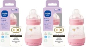 MAM Easy Start Anti-Colic Babyflasche (160 ml), besonders gut akzeptierte Milchflasche, Baby Trinkflasche mit Bodenventil gegen Koliken & Sauger Größe 1, 0+ Monate, Delfin (Packung mit 2)