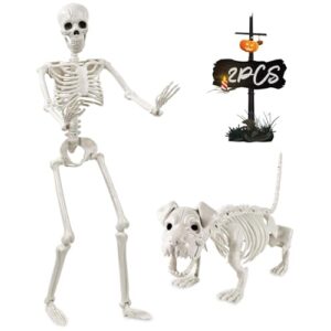 90CM 2 Stück Halloween Ganzkörper Skelett und Hundeskelett Für Dekoration
