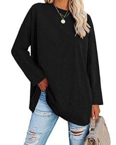 Ebifin Oversize Langarmshirt Damen Longshirt Rundhalsausschnitt Oberteil Langarm T Shirts Pullover Basic Tunika Tee Tops.Schwarz.XL