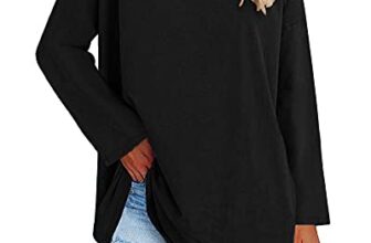 Ebifin Oversize Langarmshirt Damen Longshirt Rundhalsausschnitt Oberteil Langarm T Shirts Pullover Basic Tunika Tee Tops.Schwarz.XL