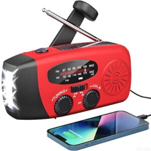Notfall-Solarradio,Solarbaby Selbstbetriebenes Kurbelradio mit LED-Taschenlampe, SOS-Alarm,AM/FM Wetter Wind Up Radio mit 2000mAh Akku für Notladung von Smartphone,(Rod)