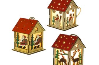 Littleboyny 3 Stück LED Weihnachtslampe warmweiß- Weihnachtsdekoration Hängedeko mit winterlichen Holzhäusern Lampen dekorative LED-Christbaumanhänger