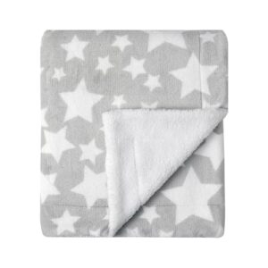 CREVENT Gemütliche weiche warme Zwei Schichten Sherpa Babydecke für Mädchen Jungen, Neugeborenen Essentials für Kleinkind, Baby-Dusche Empfangsgeschenk – Star Grey 75X100cm