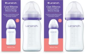 Lansinoh Glas Babyflasche mit NaturalWave Sauger Gr. S, 160 ml (Packung mit 2)