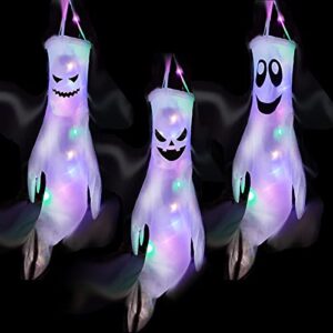 Halloween Deko Geist, 120cm Hängende Geister Deko mit Bunt Lichterketten