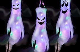 Halloween Deko Geist, 120cm Hängende Geister Deko mit Bunt Lichterketten