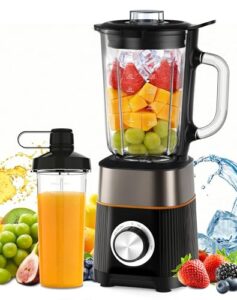1000W Standmixer, Mixer, Glas 2-1 Mixer Smoothie Maker mit 1,5L Glaskrug und 600ml Reisebecher, Stufenlos Drehbare Drehregler, Selbstreinigung, für Ice-Crush-Funktion Shakes Gefrorene Getränke Saucen