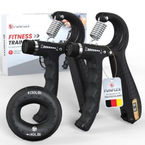 FUNFLEX Handtrainer Fingertrainer, Griffkraft Trainer 2er Set, 5-60kg Einstellbarer Widerstand Unterarmtrainer – Grip Ring, Fingerkraft Grifftrainer – Fitness Krafttraining für Hand, Finger, Unterarm