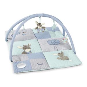 Sterntaler Spielbogen Esel Emmi – Weicher Baby-Spielplatz mit abnehmbaren Figuren, Rassel, Quietsche, Knisterpapier und Spiegelfolie – Krabbeldecke – Fördert spielerisch die Sinne – 100x80x3 cm