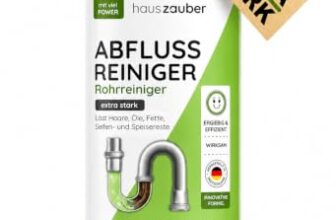 hauszauber – Abflussreiniger [EXTRA STARK] 1000 ml – Löst Speisereste, Öle, Fette & Haare – Profi Rohrreiniger für Badewanne, Waschbecken, Dusche, Siphon, Bad und Küche – Abflussfrei & Haarweg