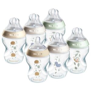 Tommee Tippee-Babyflaschen, Natural Start Anti-Kolik-Flasche 260ml, 6er-Pack, brustähnl. Sauger, Anti-Kolikventil, selbst steril., Zubehör, dekor.,