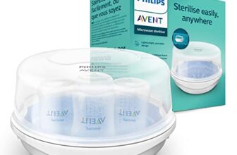 AVENT Mikrowellen Sterilisator, Dampf-Sterilisator für bis zu 4 Babyflaschen, Schnuller und Zubehör, weiß (Modell SCF281/02)