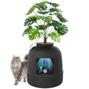 Lifewit Katzenklo Blumentopf mit Pflanze & Schaufel, Katzentoilette Schwarz