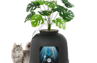 Lifewit Katzenklo Blumentopf mit Pflanze & Schaufel, Katzentoilette Schwarz