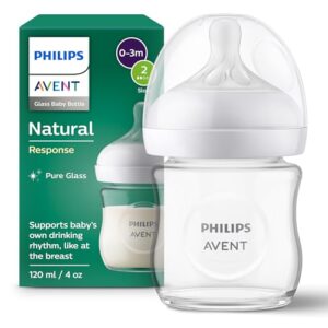 Philips AVENT Babyflasche Natural Response aus Glas – 120 ml Babyflasche, BPA-frei für neugeborene Babys ab 0 Monaten (Modell SCY930/01)