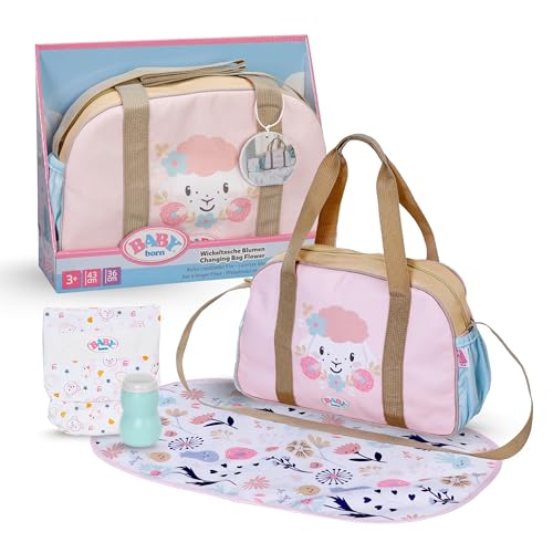 BABY Born Wickeltasche Blumen mit Zubehör für 36 und 43 cm Puppen | Wickelunterlage, Windel, Puderdose, passend für 36 & 43 cm Puppen