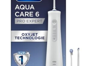 Oral-B AquaCare 6 Kabellose Munddusche, 3 Ersatzdüsen, Zahnzwischenraumreiniger, sanfte Zahnreinigung & gesündes Zahnfleisch, Oxyjet-Technologie, 3 Modi für Zahnpflege, Geschenk Mann/Frau, weiß/grau