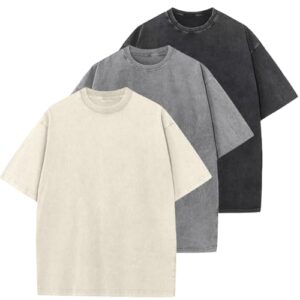 Oversized T-Shirt für Herren Heavy Baumwolle Regular Fit Basic Männer T-Shirt Set Casual Sommer Tops(Beige/Grau/Schwarz M)