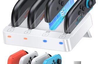 [Fit für Switch 2&1] 8 in 1 Controller Ladestation für Joy Con 2 & 1, WAXITY Schnelle Magnetische Horizontale Ladegerät für Nintendo Switch 2/Switch1/OLED Modell Zubehör mit USB Ladekabel(Weiß)