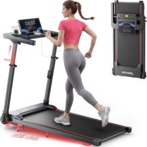 Laufband für Zuhause 12km/h, 6 IN 1 Elektrisches Laufband mit 10% Steigung, 1080MM Einziehbares Steigrohr, Controllo App, 360° Tablet Holder, 2.5HP Leiser Motor, LED Anzeige (Grau)