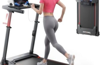 Laufband für Zuhause 12km/h, 6 IN 1 Elektrisches Laufband mit 10% Steigung, 1080MM Einziehbares Steigrohr, Controllo App, 360° Tablet Holder, 2.5HP Leiser Motor, LED Anzeige (Grau)