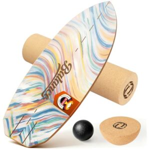 FONCOOD Balance Board Komplett-Set aus Massivholz – 4-in-1 Gleichgewichtsboard mit Rolle, Halbkugel & Faszienball, 78 x 30 cm, belastbar bis 204 kg, rutschfest – für Erwachsene, Anfänger & Profis