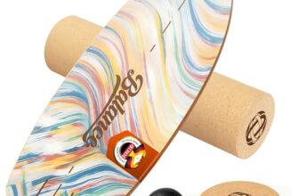 FONCOOD Balance Board Komplett-Set aus Massivholz – 4-in-1 Gleichgewichtsboard mit Rolle, Halbkugel & Faszienball, 78 x 30 cm, belastbar bis 204 kg, rutschfest – für Erwachsene, Anfänger & Profis