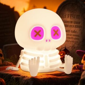 Ammonite Totenkopf Nachtlicht, Silikon Skelett Nachtlicht, 8 Farben & Einstellbares Warmes Licht, Touch Steuerung LED Nachttischlampe für Zuhause Halloween Deko, Geschenk zu Weihnachten for Boys Girls