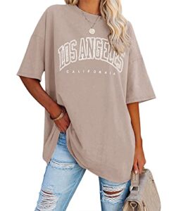 Ebifin Damen T Shirt Rundhals Oversize Vintage Oberteile,Khaki,S