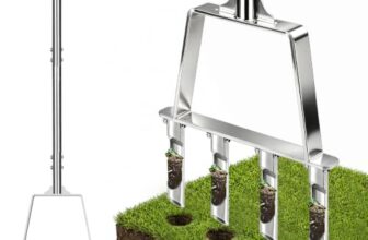 Rasenlüfter Aerifiziergabel 4 Hohlspoon aus Edelstahl, Manueller Rasenbelüfter, Aerifizierer für Rasen Garten, T-Griff Rasenbelüfter Vertikutierer, Gartenwerkzeug für Verdichteten Boden, 93cm