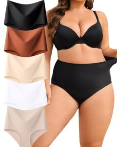 ALL OF SHE 5er Pack High Waisted Unterhosen Damen Seamless Slips Nahtlos Unterwäsche Hohe Taille Bequeme Hipster No Show Panties Mehrpack S-2XL A-5ER,L