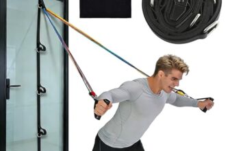 Türanker, Door Anchor Strap for Resistance Bands, Bohr- und Nagelfreier Türanker Gurt mit Mehrpunkt-Verankerung 4.9 m, Kraftübungen, Inklusive Tragetasche (Schwarz)