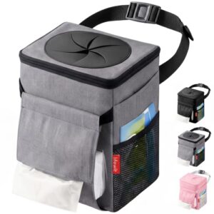 Lifewit Auto Mülleimer mit Deckel, auslaufsicherer Auto Müllsack mit Aufbewahrungstaschen, zusammenklappbarer Auto Organizer, tragbares wasserdichtes Auto Zubehör, Mittel, Grau