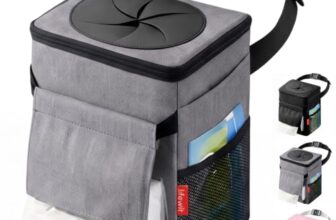 Lifewit Auto Mülleimer mit Deckel, auslaufsicherer Auto Müllsack mit Aufbewahrungstaschen, zusammenklappbarer Auto Organizer, tragbares wasserdichtes Auto Zubehör, Mittel, Grau