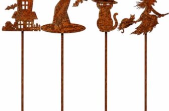 Halloween deko Edelrost Gartenstecker 4er Set Hexe für Herbst Garten Party