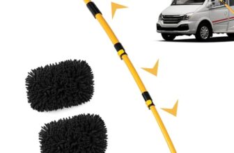 15° Bogen Autowaschbürste mit Stiel 144CM Aluminium Auto Waschbürste mit Teleskopstiel, Kratzerfreie Reinigungsbürste für Auto LKW Wohnwagen SUV Wohnmobil, Teleskop Waschbürste mit 2 Mop-Köpfen