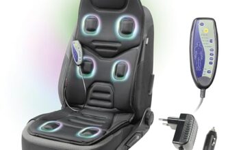 WALSER Massage Sitzauflage Auto Relax Drive, PKW Massagesitzauflage, Massagesitzauflage mit 5 Massage Programmen, Rückenmassagegerät Auto, Massageauflage für den Rücken, Massagegerät Autositz
