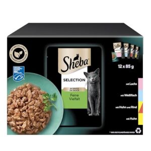 Sheba Selection in Sauce Katzennassfutter – Feine Vielfalt (MSC) – Hochwertiges Feuchtfutter in 48 Portionsbeuteln für Katzen – Katzenfutter – 4er Pack (4 x 12 Portionsbeutel à 85g)