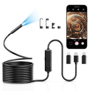 Vorth Endoskopkamera mit Licht, 1920P HD Endoskopkamera Handy mit 8 LED-Leuchten, 5M semi-steife Rohrkamera Inspektionskamera iOS und Android