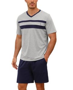 Nieery Schlafanzug Herren kurz Baumwolle Sommer Pyjama Set V-Ausschnitt