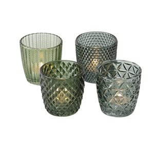 Windlicht Marilu 4-tlg. aus Glas, grün, lackiert mit Relief, rund