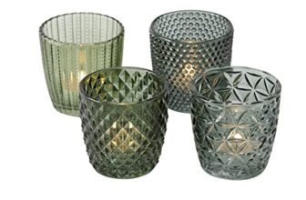 Windlicht Marilu 4-tlg. aus Glas, grün, lackiert mit Relief, rund