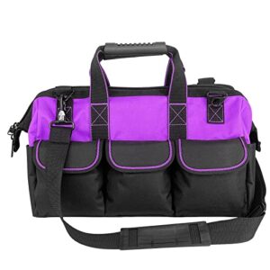 Yongzhenlite Gartenwerkzeugtasche 16 Zoll Weithals-Werkzeugtasche mit geformter Basis für Männer Hochleistungs-600D-Polyestergewebe (lila Farbe)
