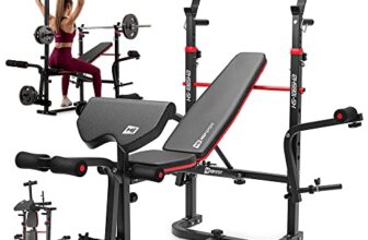 Hop-Sport Hantelbank, Multifunktionale klappbare Trainingsbank mit Langhantelständer, Latzugturm, Butterfly & Curlpult, für Krafttraining zuhause, 250 kg Max. Belastbarkeit der Hantelbank